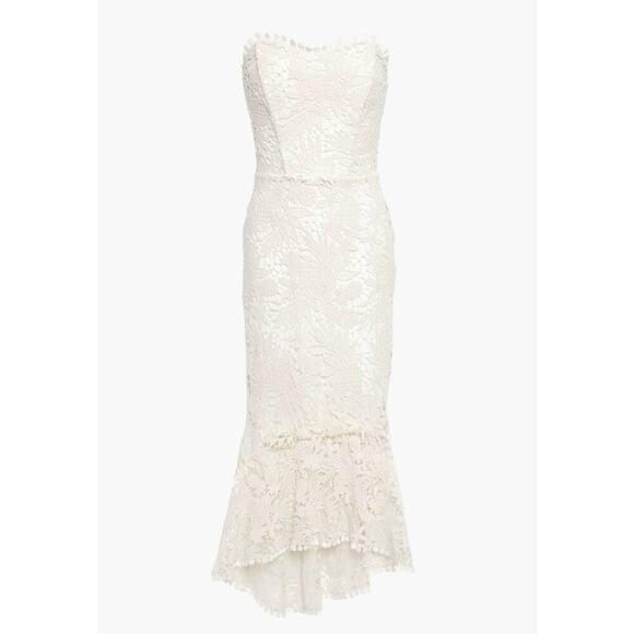 NEW NWT Maria Lucia Hohan Strapless Asymmetric Guipure Lace Midi Dress US 4 - Picture 4 of 9